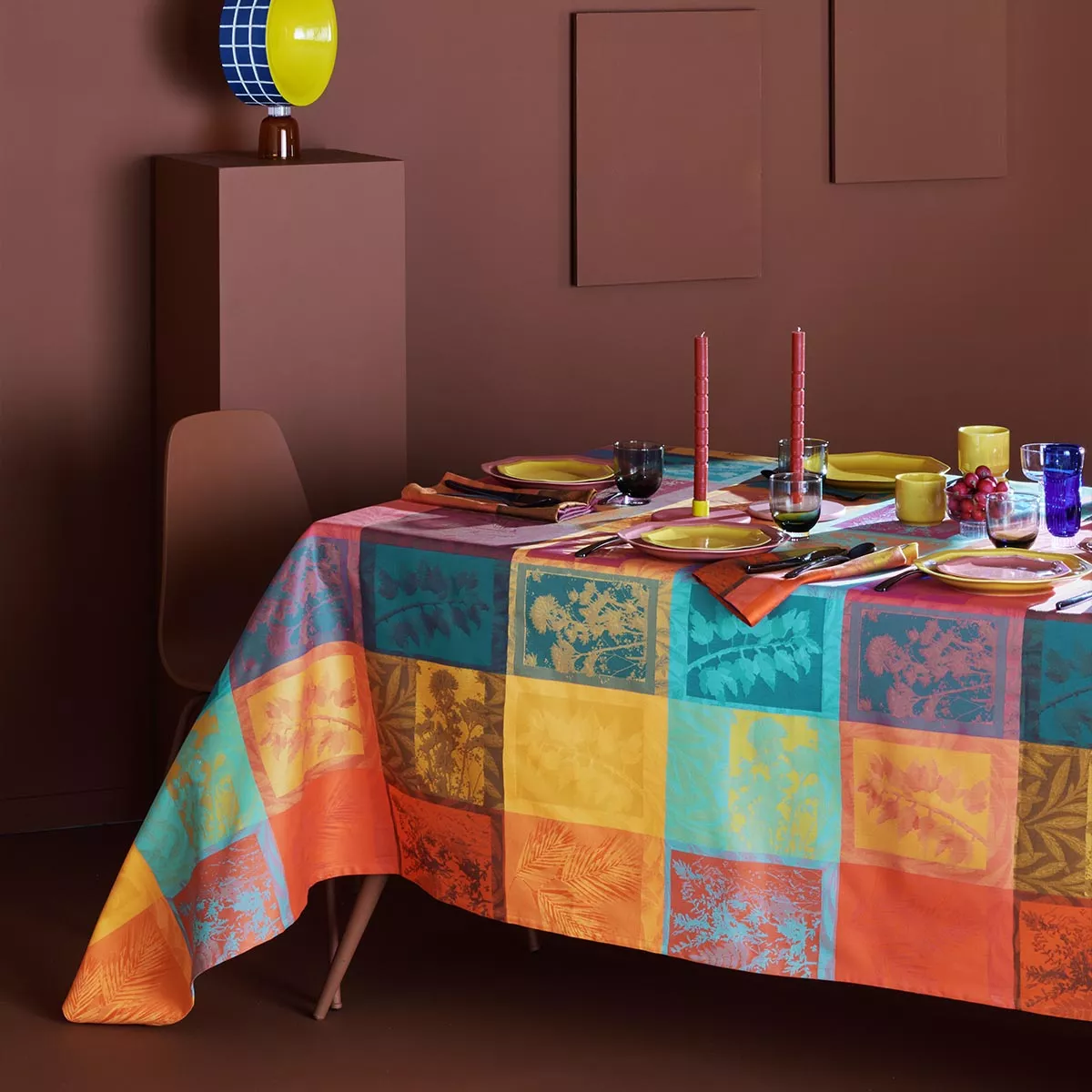 Garnier Thiebaut Nappe Enduite Pur Coton Multicolore Sunset Mille Vegetaux Sunset