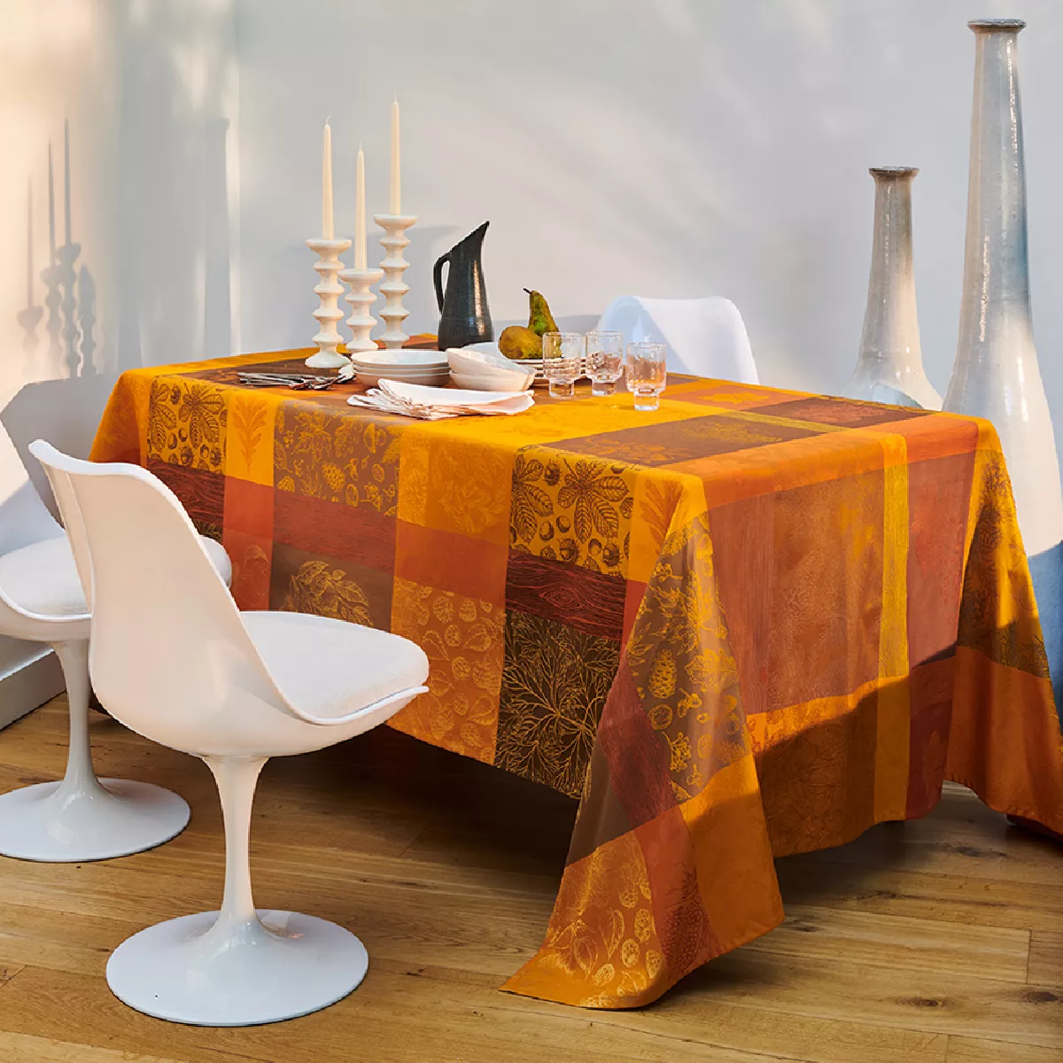 Garnier Thiebaut Nappe Enduite Pur Coton Orange Potiron Mille Bois D'automne Potiron