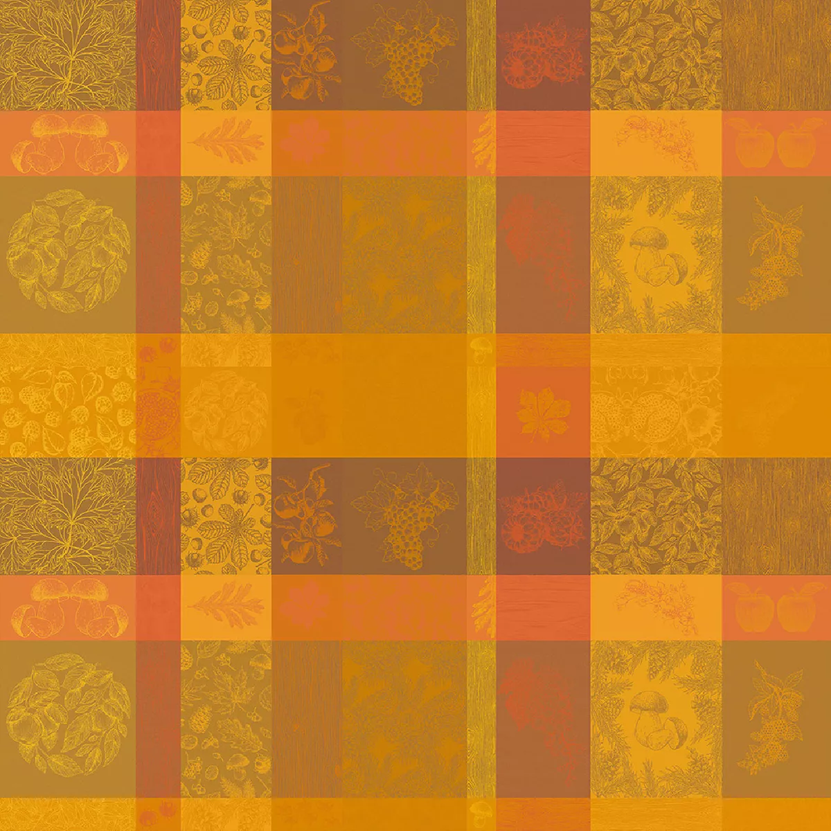 Garnier Thiebaut Nappe Enduite Pur Coton Orange Potiron Mille Bois D'automne Potiron