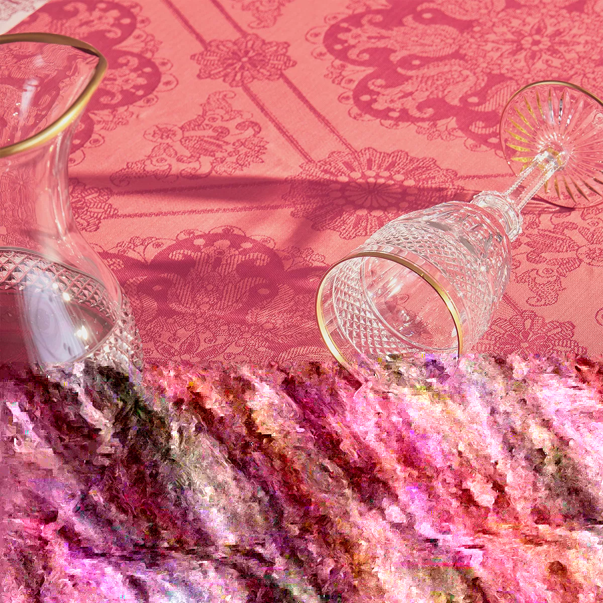 garnier thiebaut Nappe enduite pur coton rose framboise Mille rosaces framboise