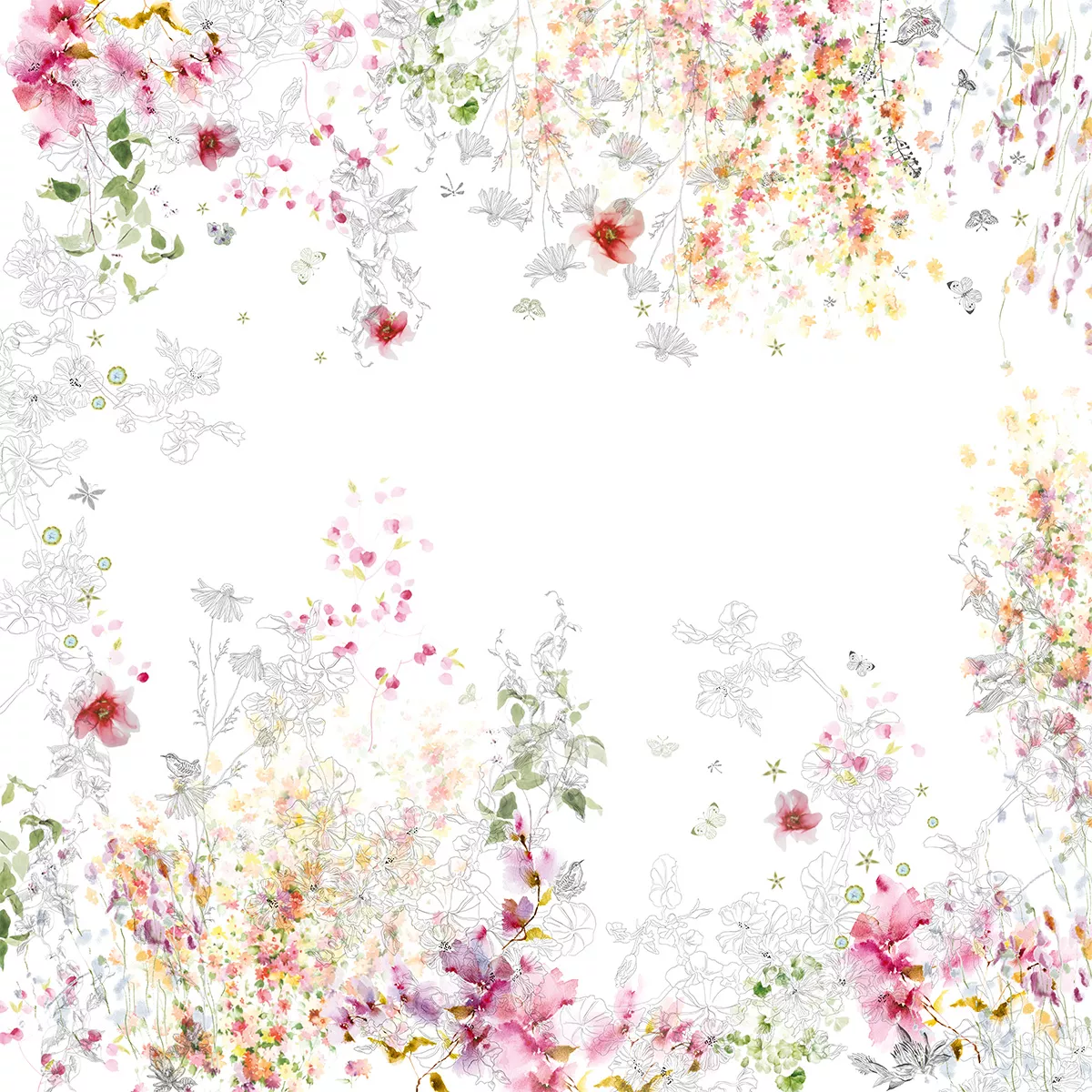 Garnier Thiebaut Nappe Imprimée Métis Lin & Coton Blanc Blanc Jardin Sauvage Blanc