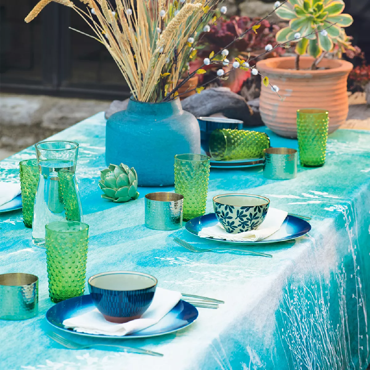 Garnier Thiebaut Nappe Imprimée Métis Lin & Coton Bleu Indigo Mille Silhouettes Indigo
