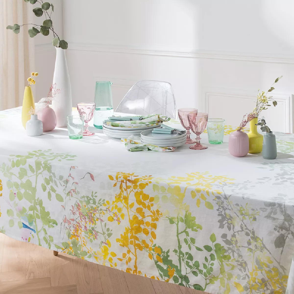 Garnier Thiebaut Nappe Imprimée Métis Lin & Coton Multicolore Blanc Canopee Blanc
