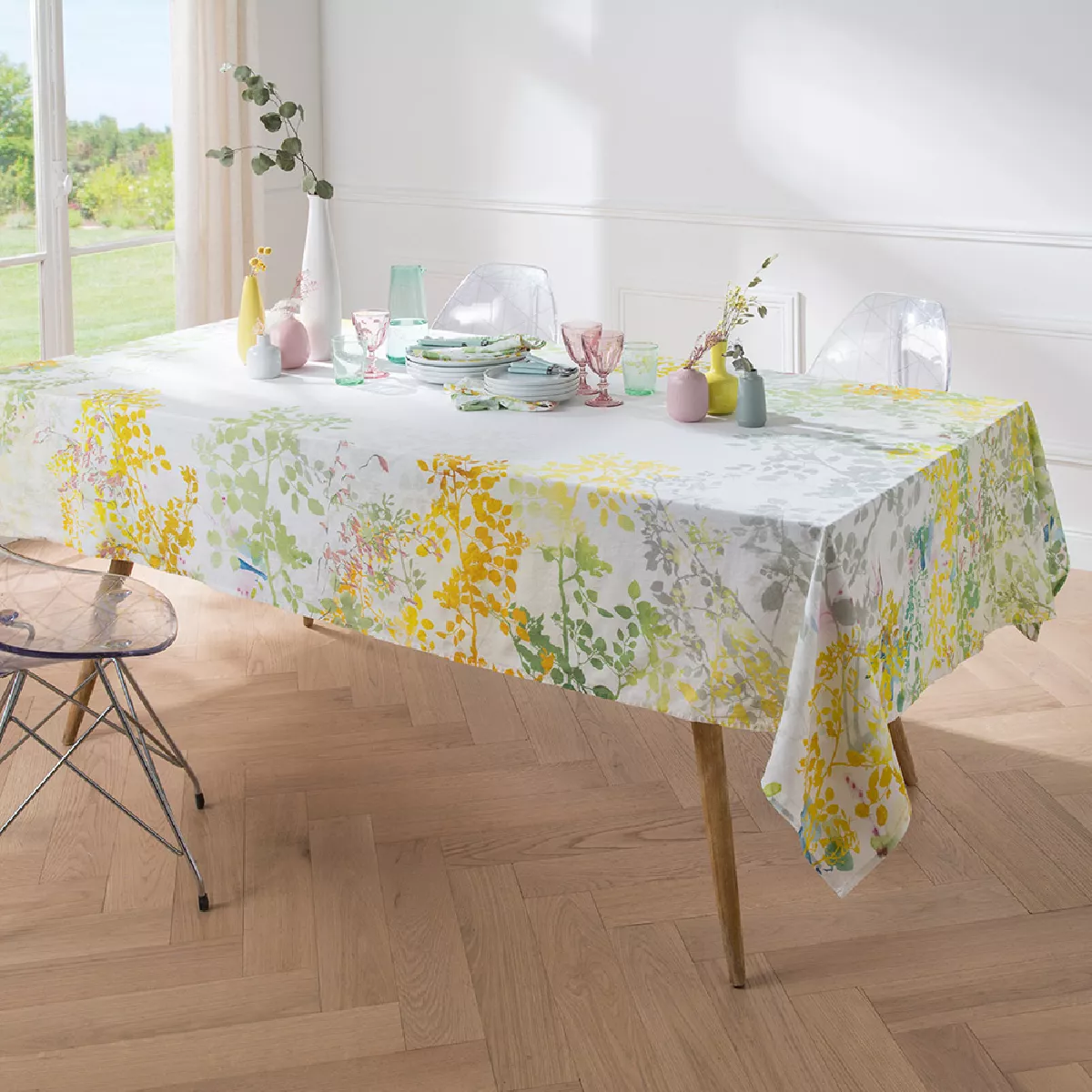 Garnier Thiebaut Nappe Imprimée Métis Lin & Coton Multicolore Blanc Canopee Blanc