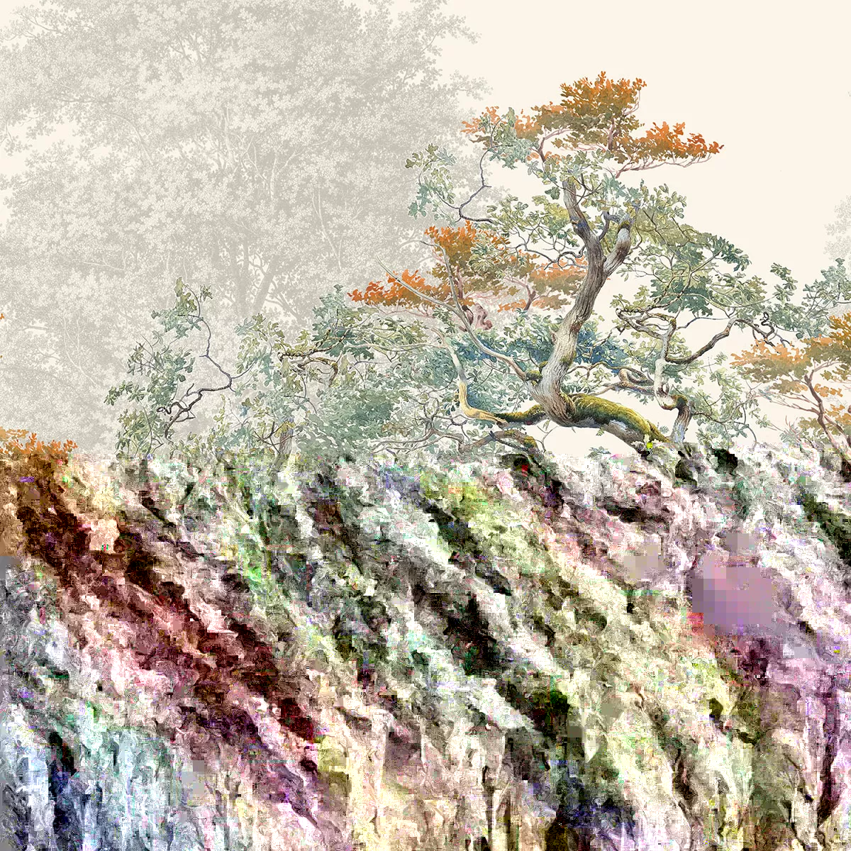 Garnier Thiebaut Nappe Imprimée Métis Lin & Coton Multicolore Parchemin Bois De Mystere Parchemin
