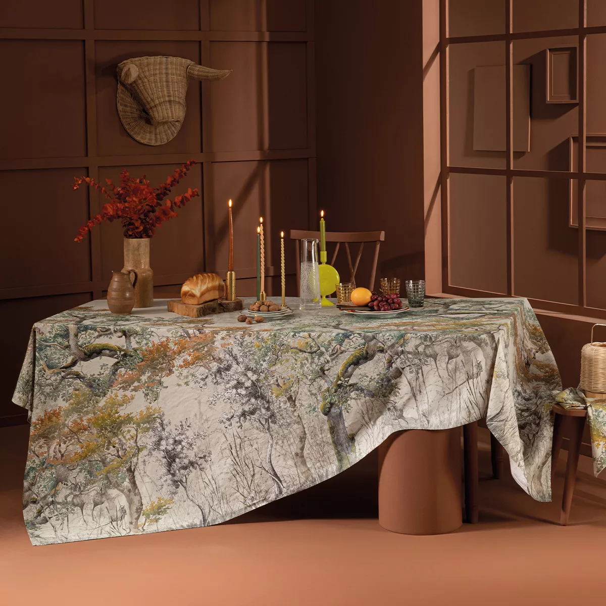 Garnier Thiebaut Nappe Imprimée Métis Lin & Coton Multicolore Parchemin Bois De Mystere Parchemin