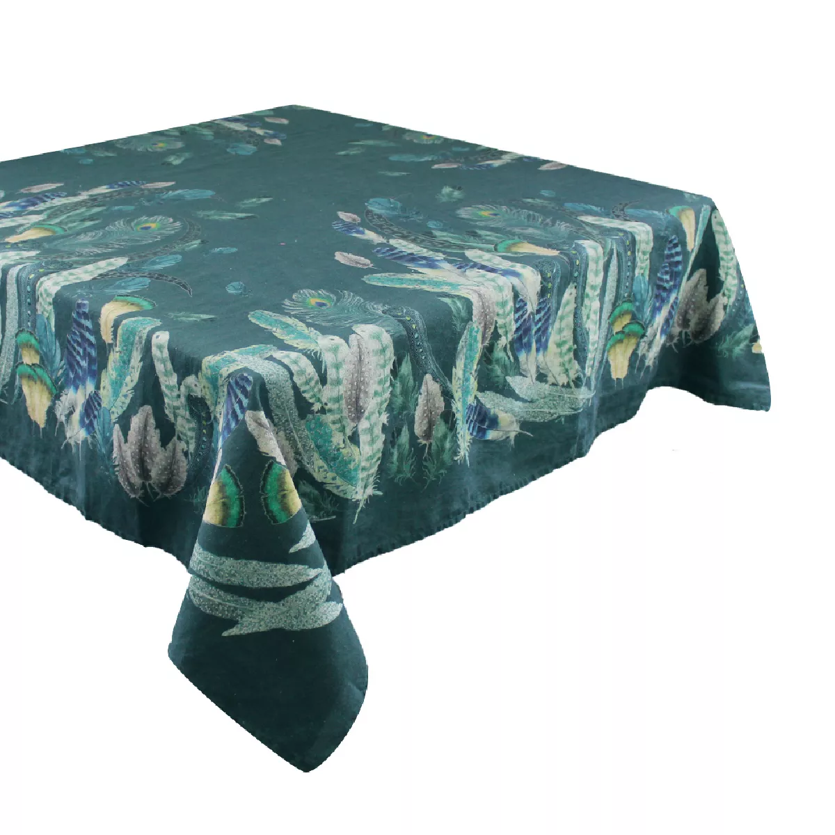 Garnier Thiebaut Nappe Imprimée Métis Lin & Coton Vert Canard Panache Canard