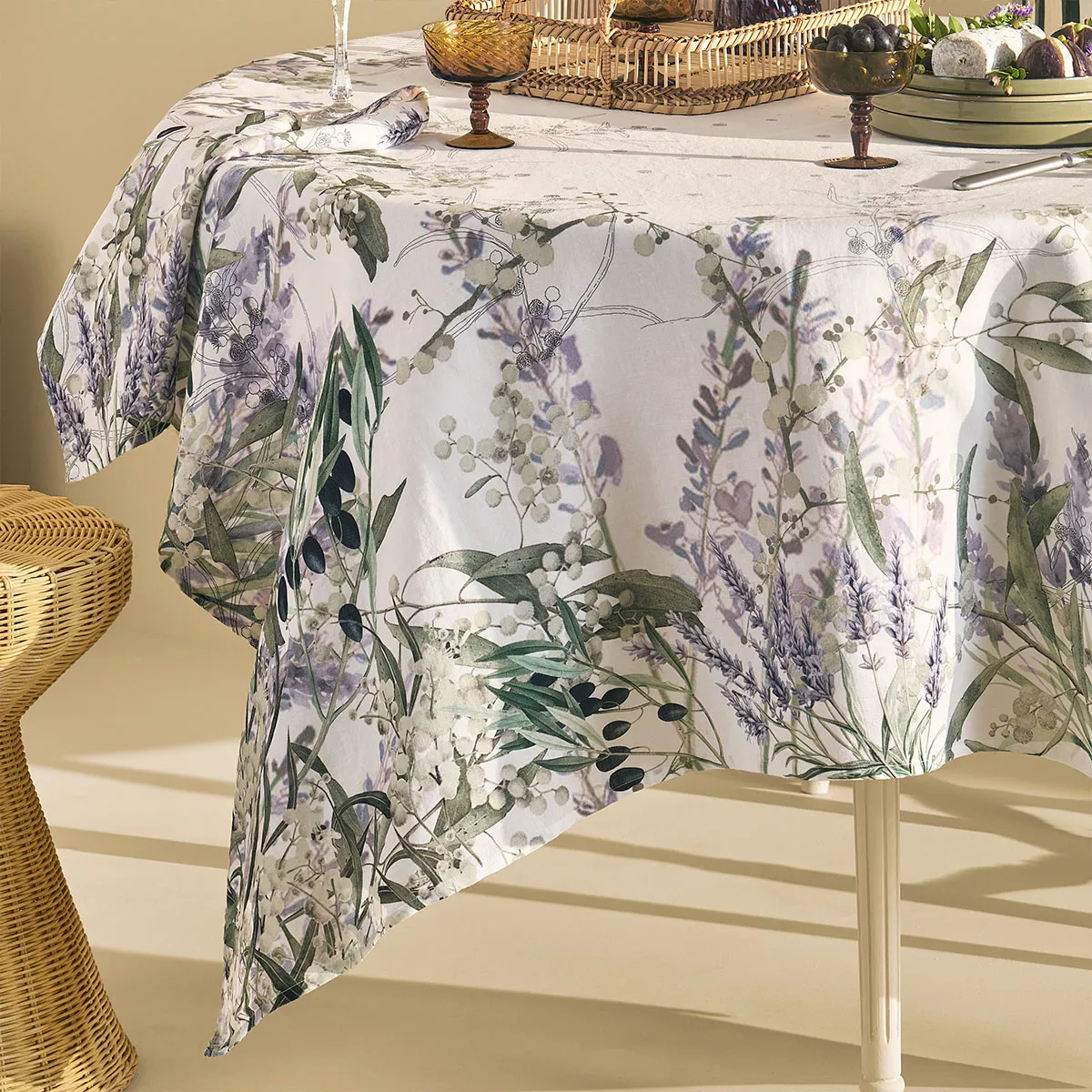 Garnier Thiebaut Nappe Imprimée Métis Lin & Coton Violet Mauve Parfum De Lavande Mauve