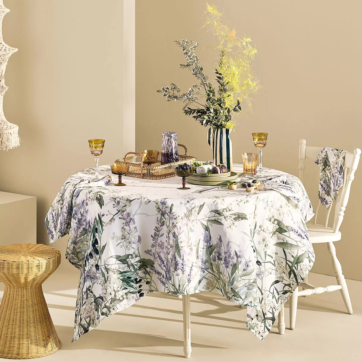 Garnier Thiebaut Nappe Imprimée Métis Lin & Coton Violet Mauve Parfum De Lavande Mauve