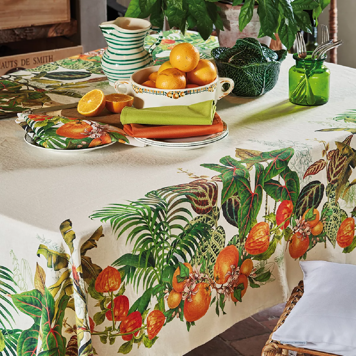 Garnier Thiebaut Nappe Imprimée Pur Lin Multicolore Natural Vintage Garden Natural