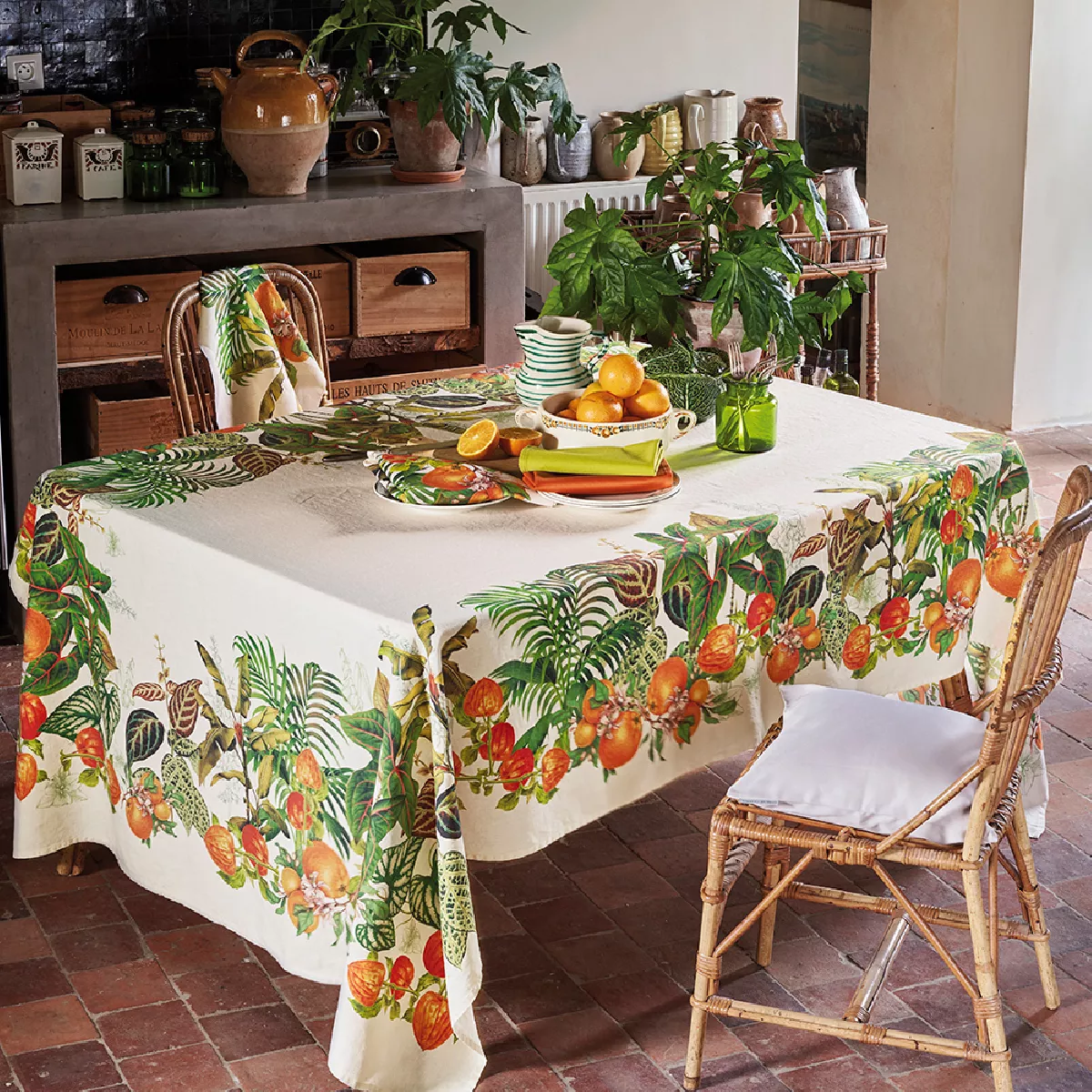 garnier thiebaut Nappe imprimée pur lin multicolore natural Vintage garden natural