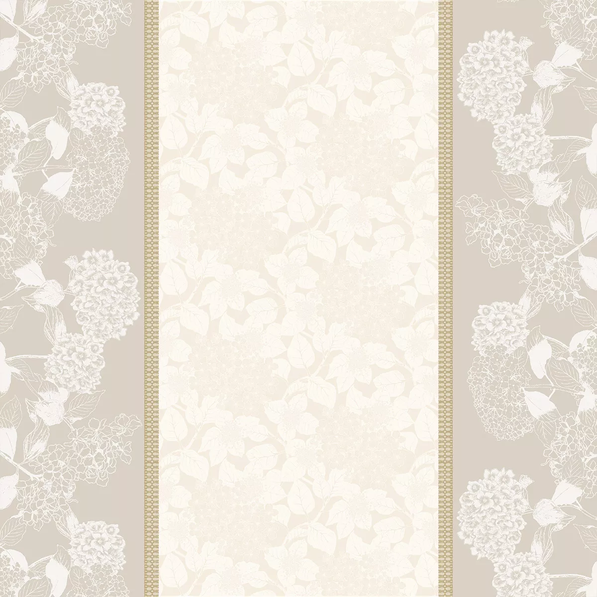 Garnier Thiebaut Nappe Jacquard Pur Coton Beige Naturel Mille Hortensias Naturel