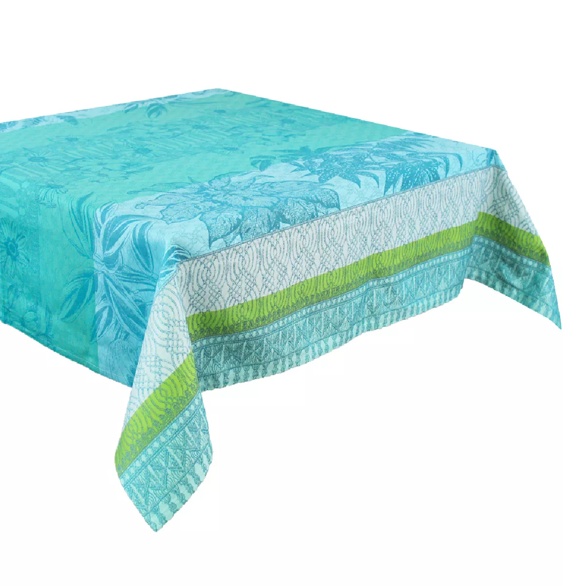 Garnier Thiebaut Nappe Jacquard Pur Coton Bleu Atoll Mille Alocasias Atoll