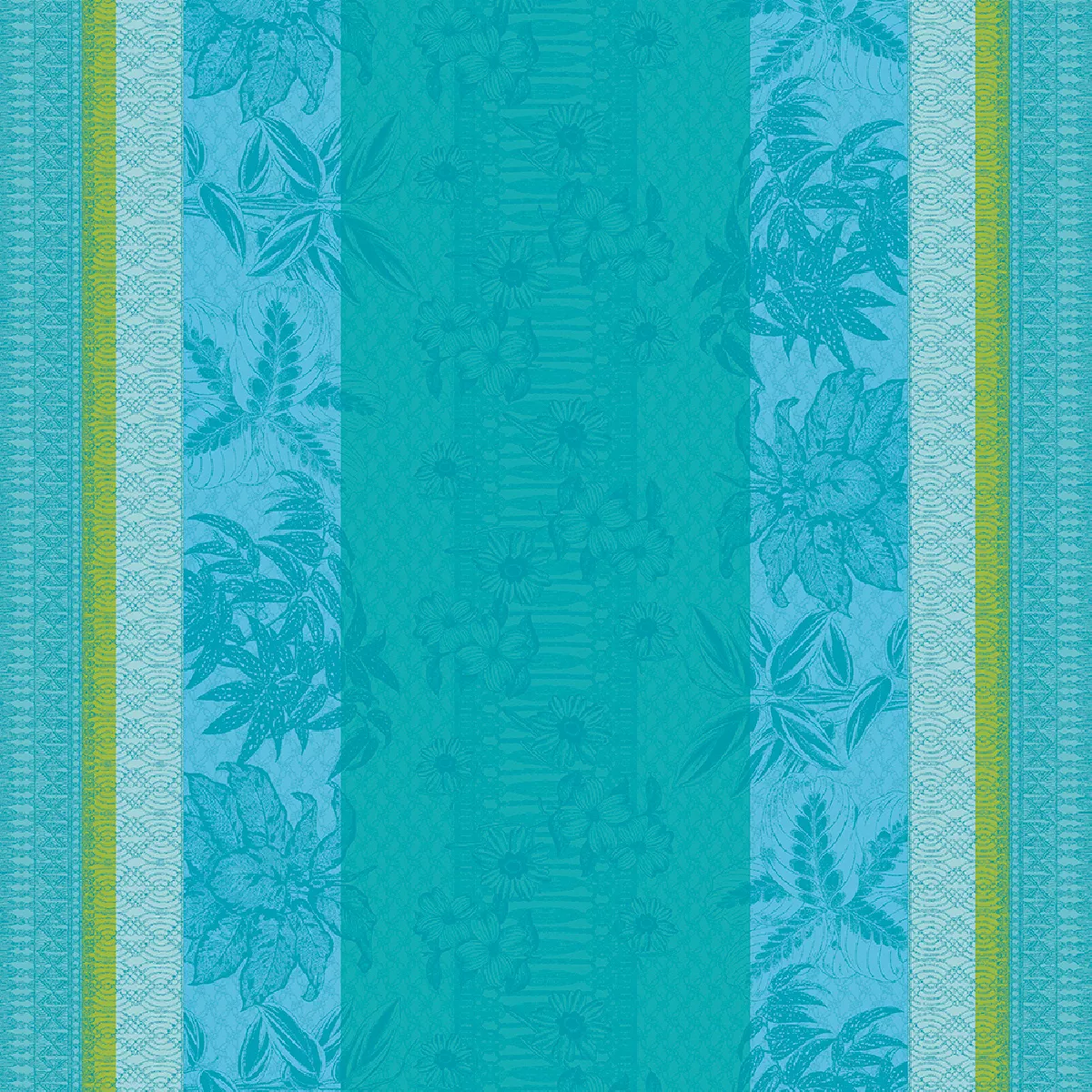 Garnier Thiebaut Nappe Jacquard Pur Coton Bleu Atoll Mille Alocasias Atoll