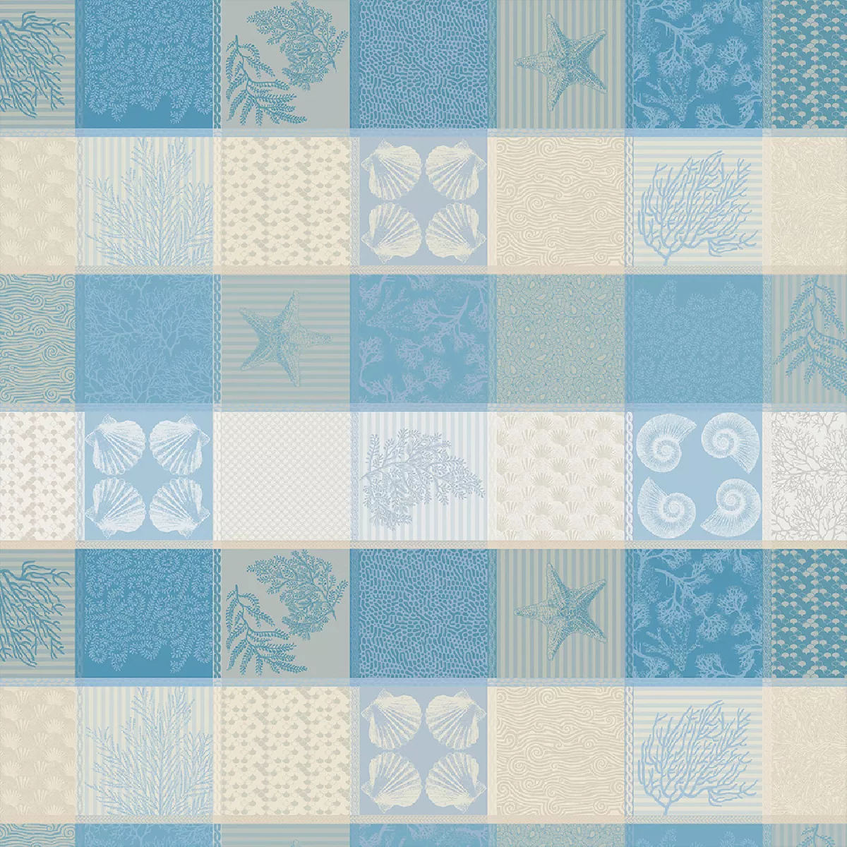 Garnier Thiebaut Nappe Jacquard Pur Coton Bleu Ecume Mille Oceans Ecume