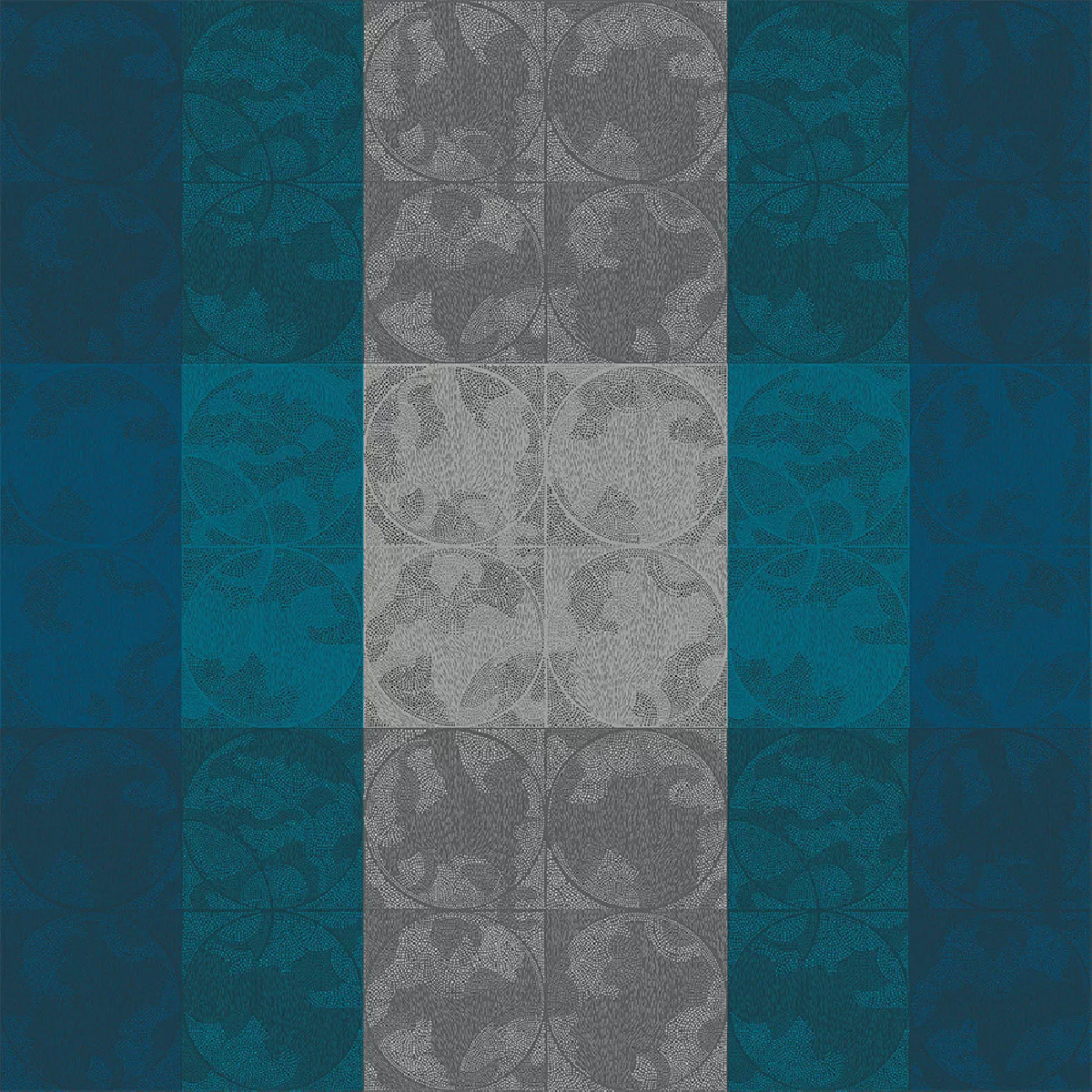 Garnier Thiebaut Nappe Jacquard Pur Coton Bleu Nocturne Mille Spheres Nocturne