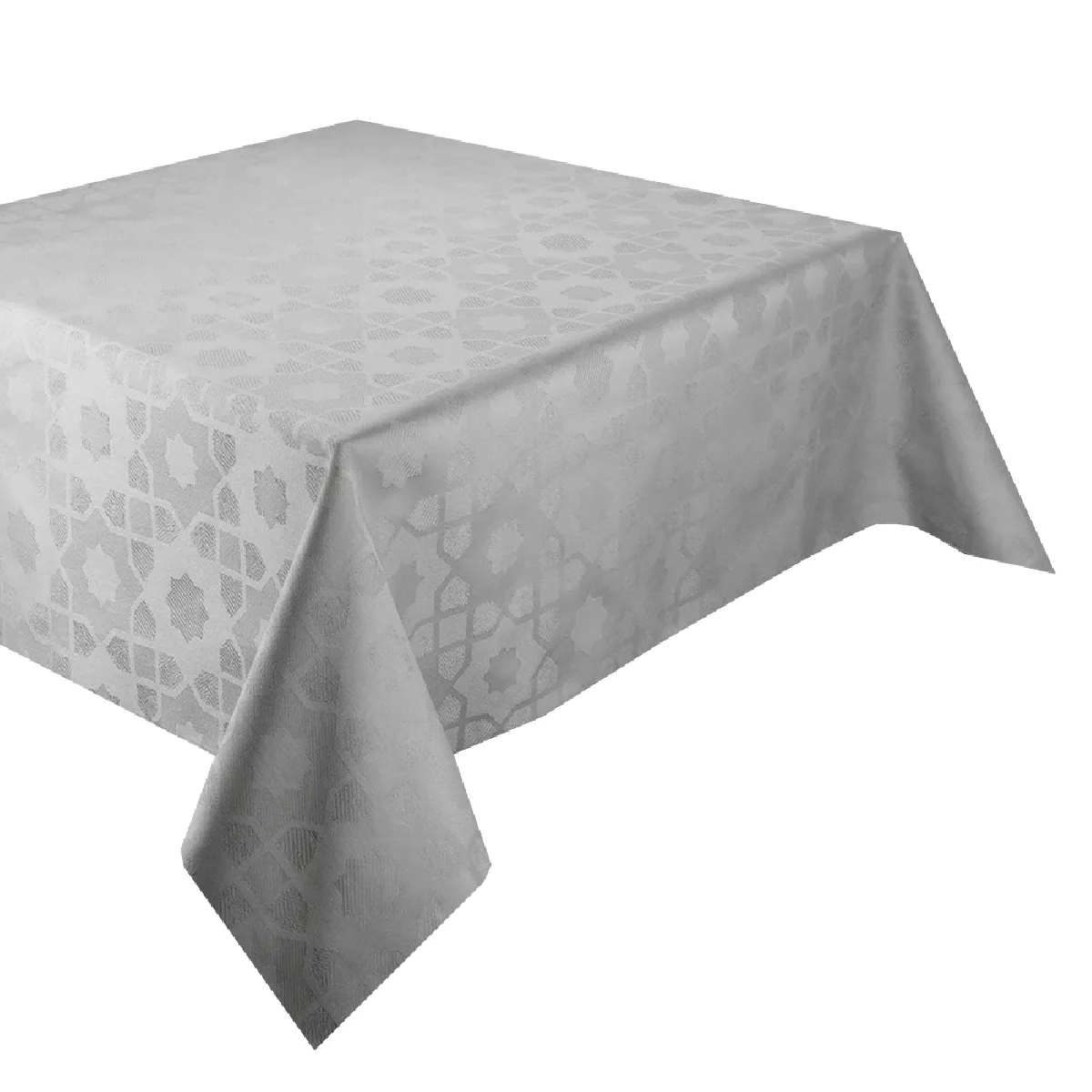 Garnier Thiebaut Nappe Jacquard Pur Coton Gris Opale Mille Gibraltar Opale