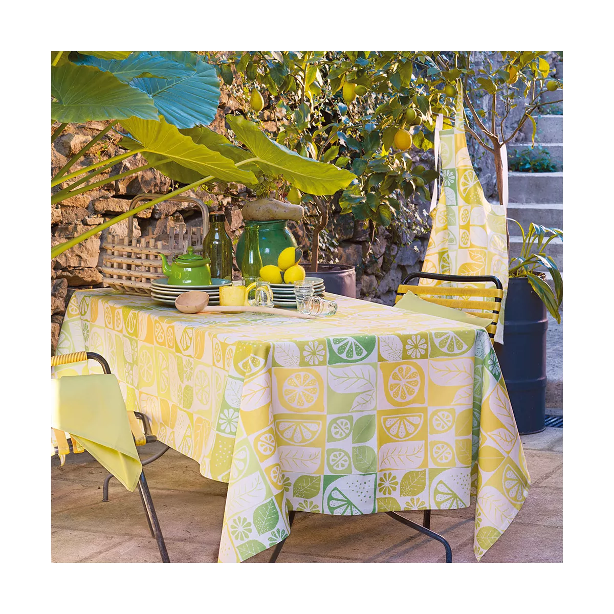 Garnier Thiebaut Nappe Jacquard Pur Coton Jaune Fresh Mille Citrus Fresh