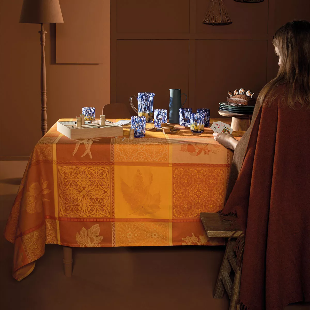 Garnier Thiebaut Nappe Jacquard Pur Coton Jaune Ocre Mille Tutti Frutti Ocre