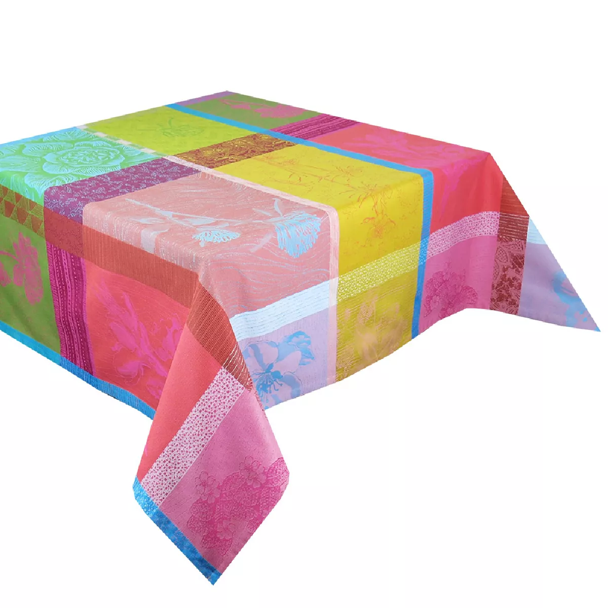 Garnier Thiebaut Nappe Jacquard Pur Coton Multicolore Bourgeons Mille Gardenias Bourgeons