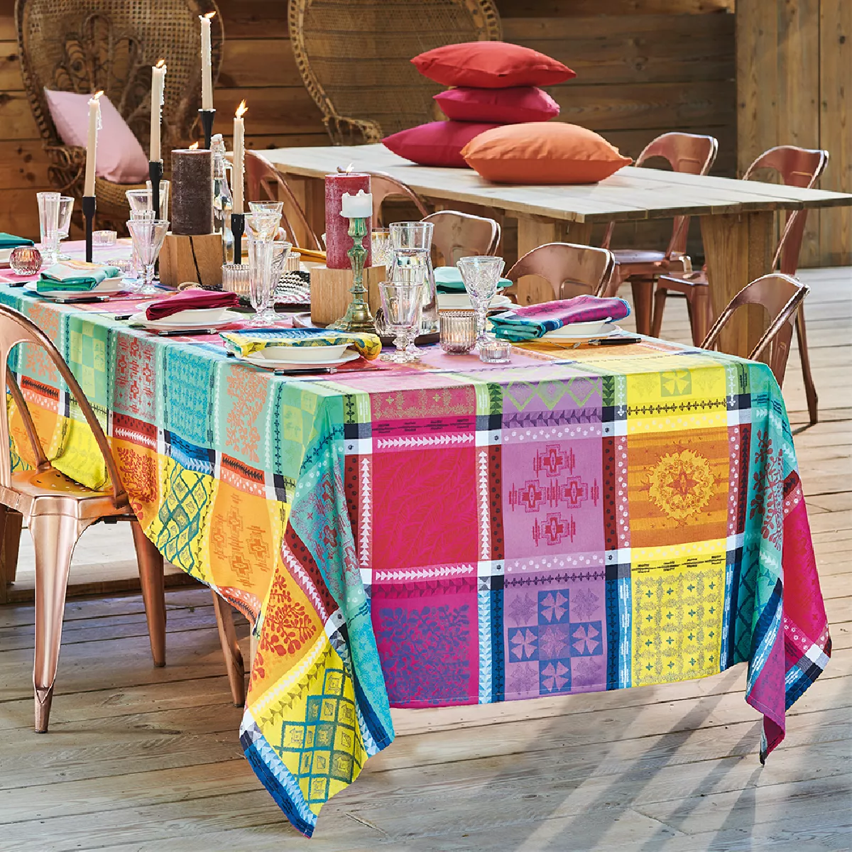 garnier thiebaut Nappe jacquard pur coton multicolore fiesta Mille pueblo fiesta