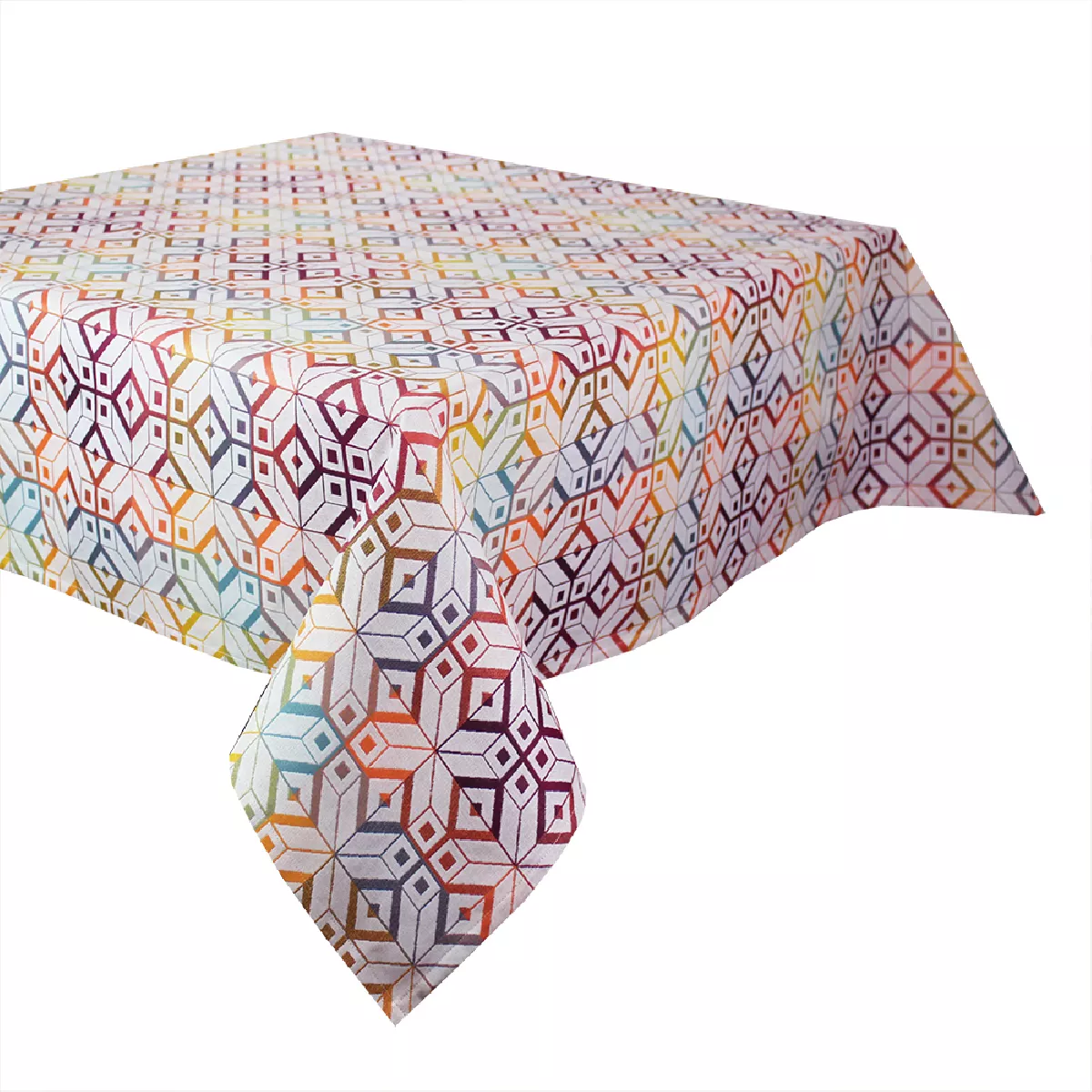Garnier Thiebaut Nappe Jacquard Pur Coton Multicolore Flamboyant Mille Paves Flamboyant