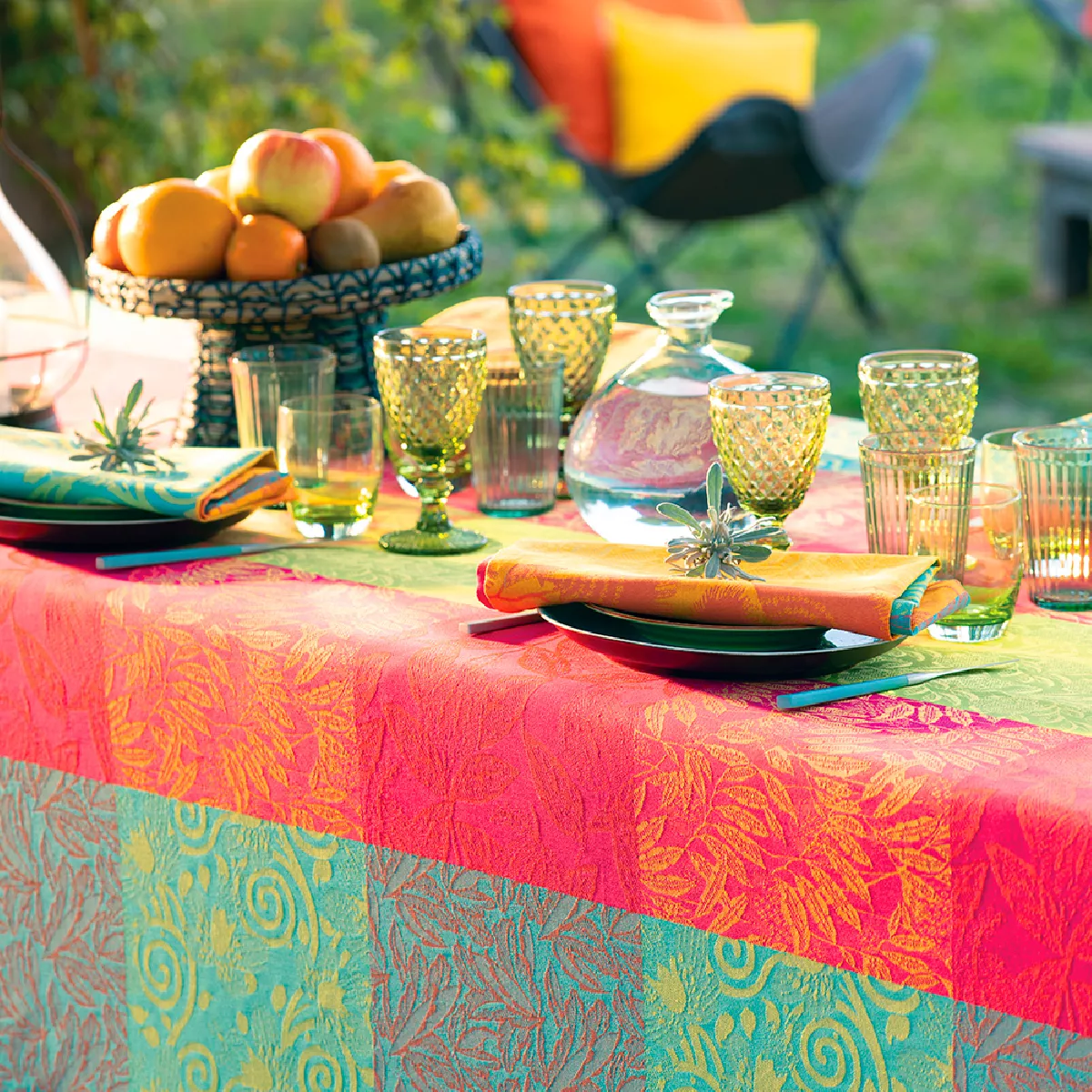 Garnier Thiebaut Nappe Jacquard Pur Coton Multicolore Floraison Mille Buissons Floraison