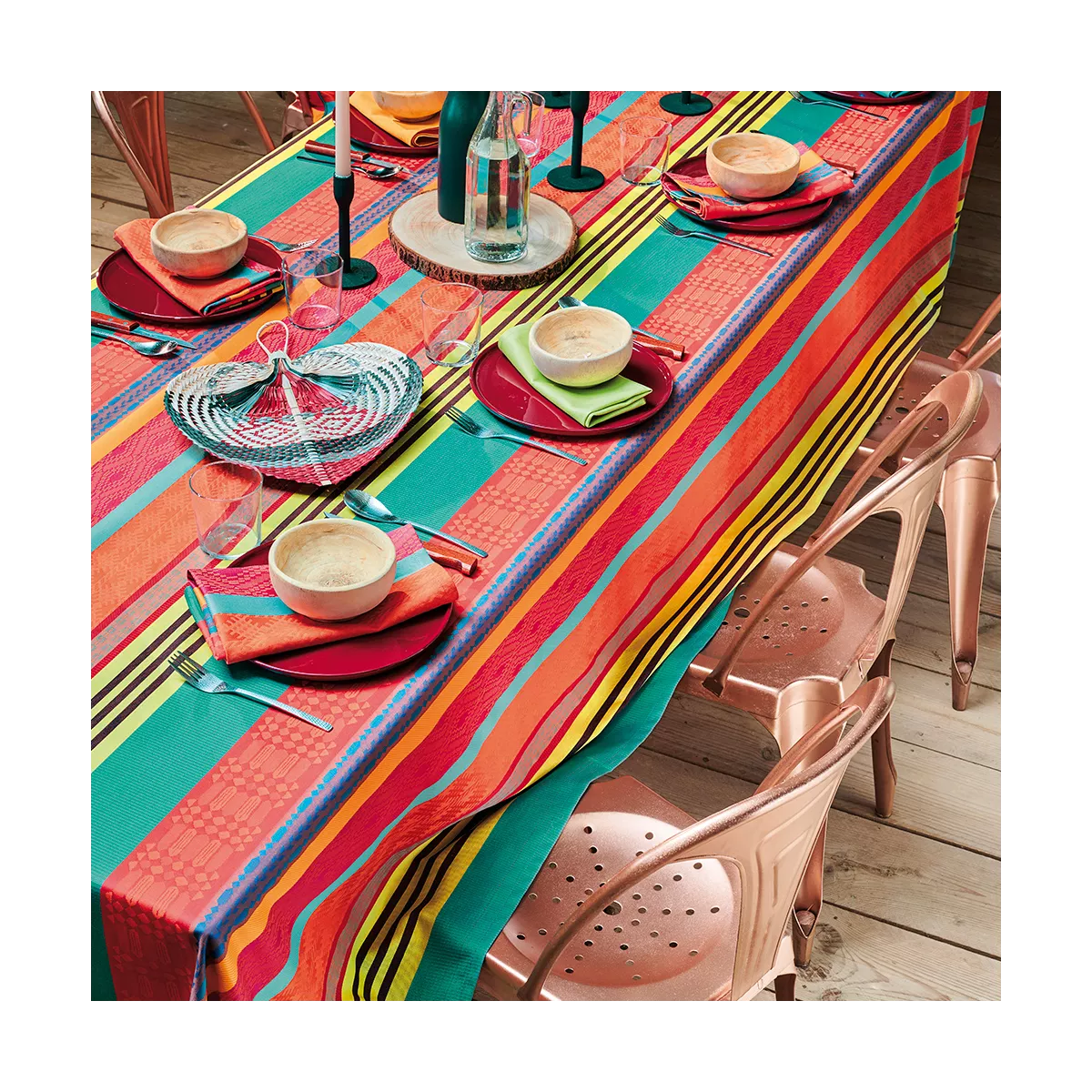 Garnier Thiebaut Nappe Jacquard Pur Coton Multicolore Pampa Mille Arizona Pampa