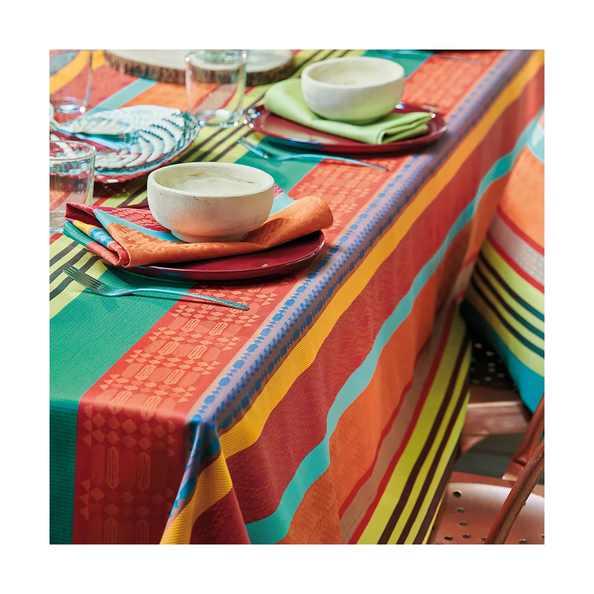 Garnier Thiebaut Nappe Jacquard Pur Coton Multicolore Pampa Mille Arizona Pampa