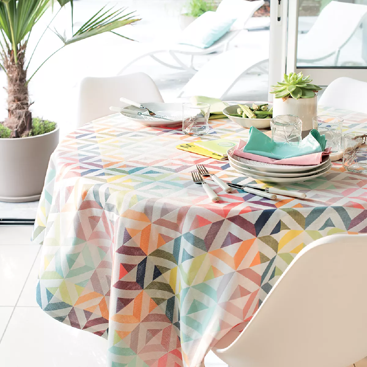 garnier thiebaut Nappe jacquard pur coton multicolore pastel Mille twist pastel