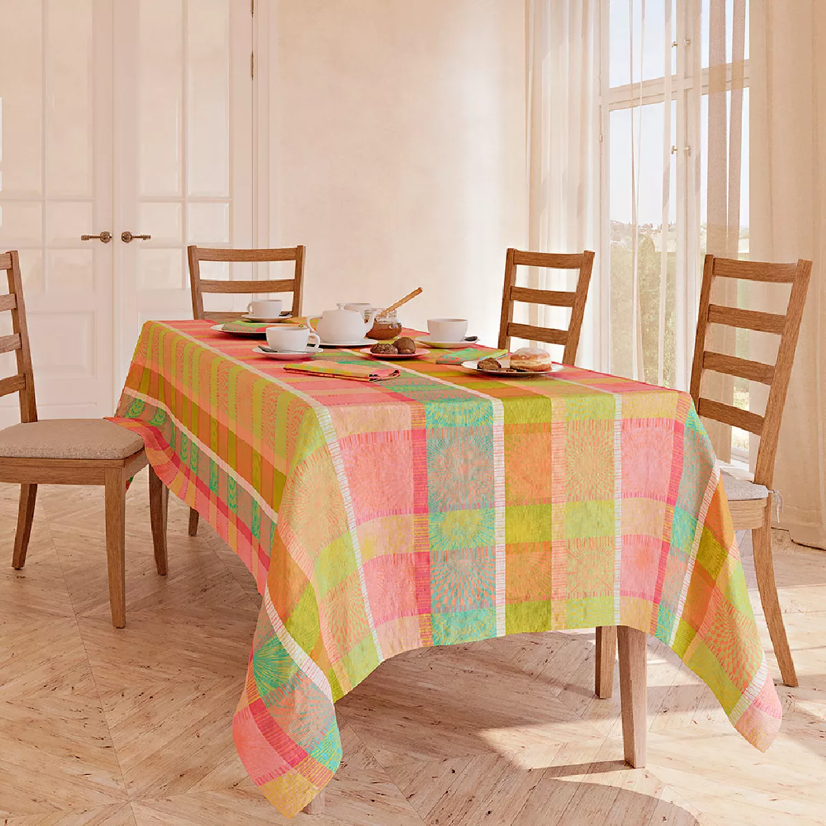 Garnier Thiebaut Nappe Jacquard Pur Coton Multicolore Printemps Mille Auras Printemps