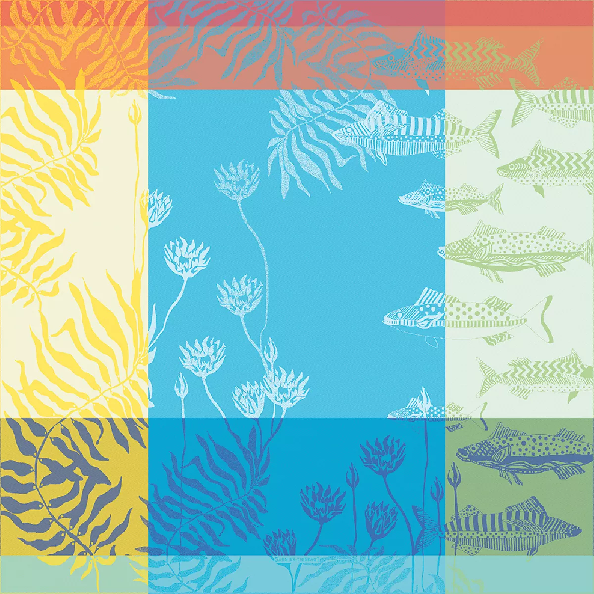 Garnier Thiebaut Nappe Jacquard Pur Coton Multicolore Rainbow Aquatic Rainbow