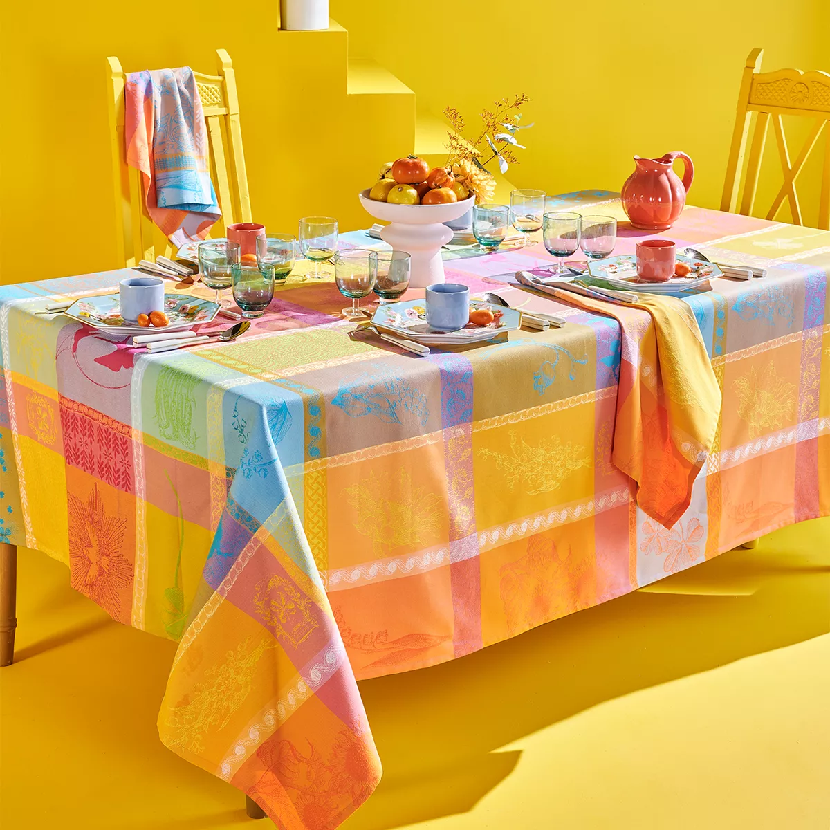 Garnier Thiebaut Nappe Jacquard Pur Coton Multicolore Salsa Mille Porte Bonheur Salsa
