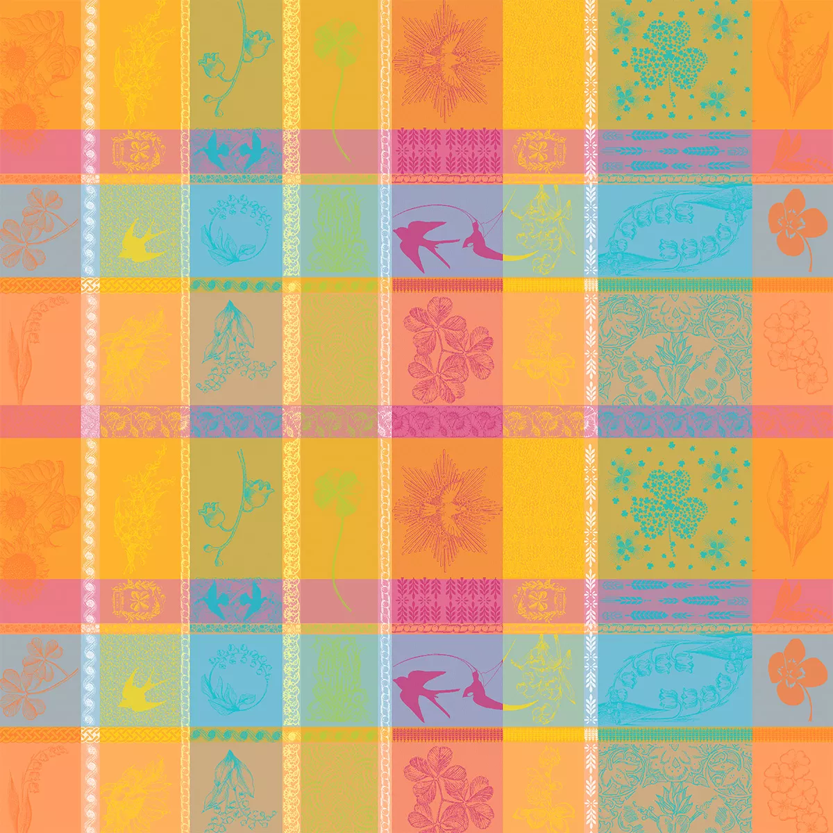 Garnier Thiebaut Nappe Jacquard Pur Coton Multicolore Salsa Mille Porte Bonheur Salsa