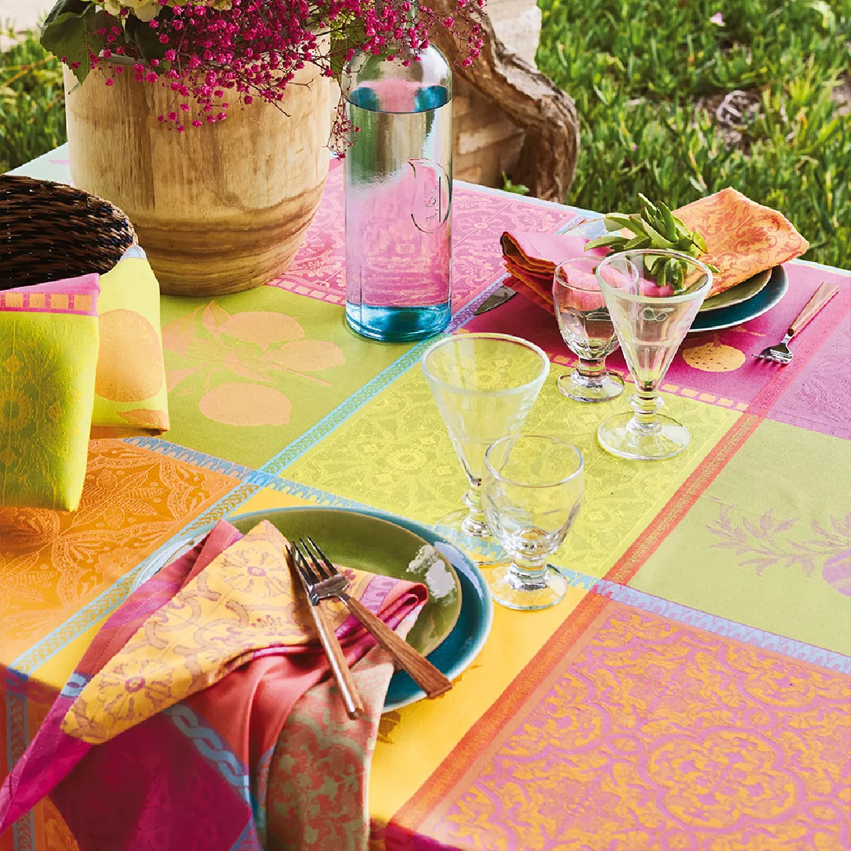 Garnier Thiebaut Nappe Jacquard Pur Coton Multicolore Smoothie Mille Tutti Frutti Smoothie