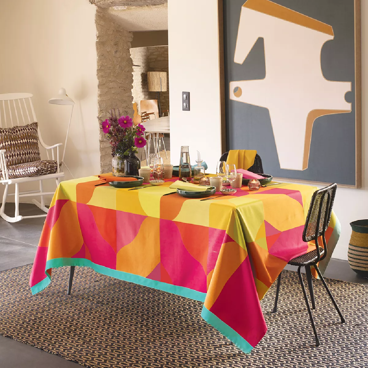 garnier thiebaut Nappe jacquard pur coton multicolore summer Mille bari summer