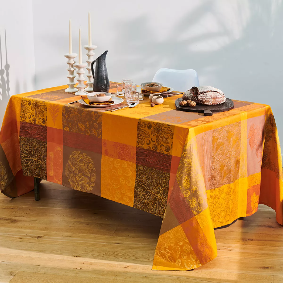 Garnier Thiebaut Nappe Jacquard Pur Coton Orange Potiron Mille Bois D'automne Potiron