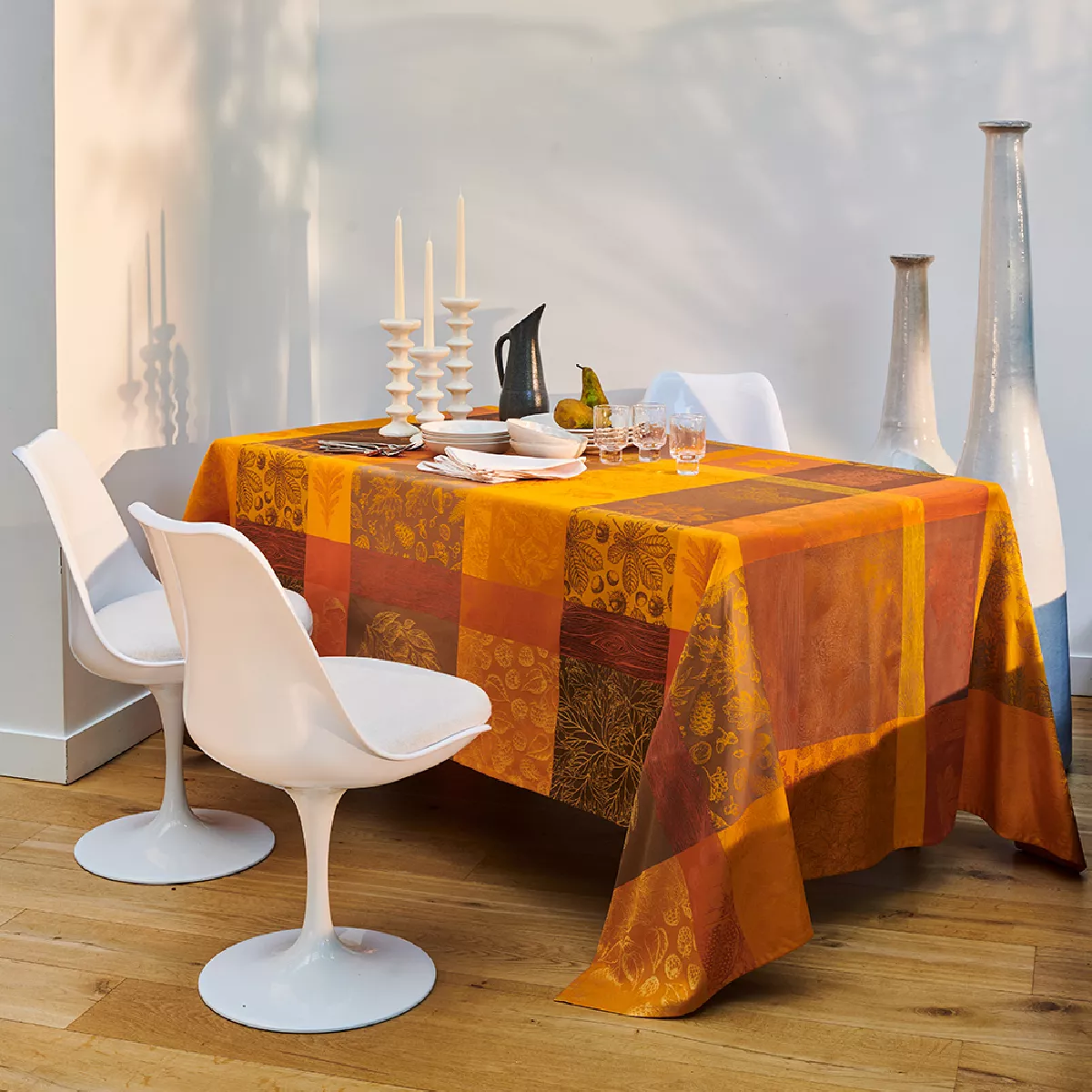 Garnier Thiebaut Nappe Jacquard Pur Coton Orange Potiron Mille Bois D'automne Potiron