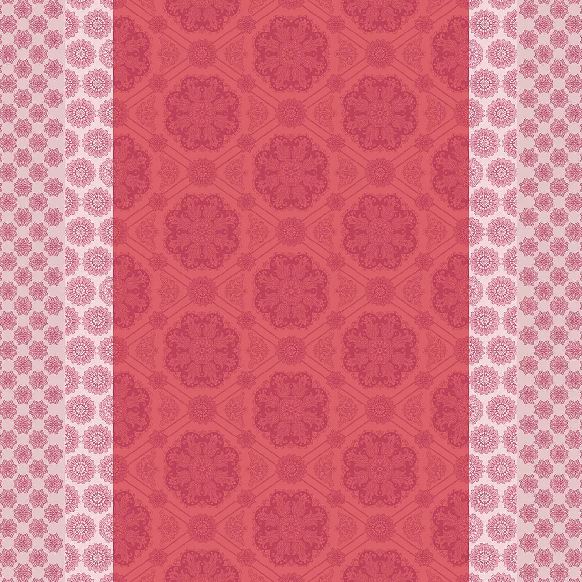 Garnier Thiebaut Nappe Jacquard Pur Coton Rose Framboise Mille Rosaces Framboise