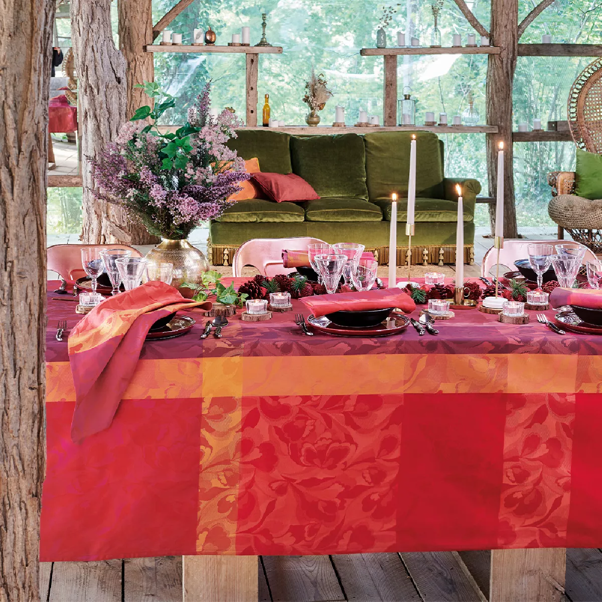 garnier thiebaut Nappe jacquard pur coton rouge cranberry Mille folk cranberry