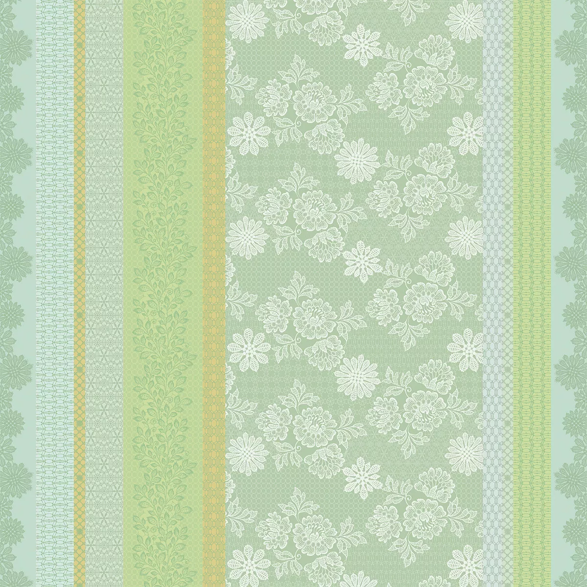 Garnier Thiebaut Nappe Jacquard Pur Coton Vert Amande Mille Lace Amande