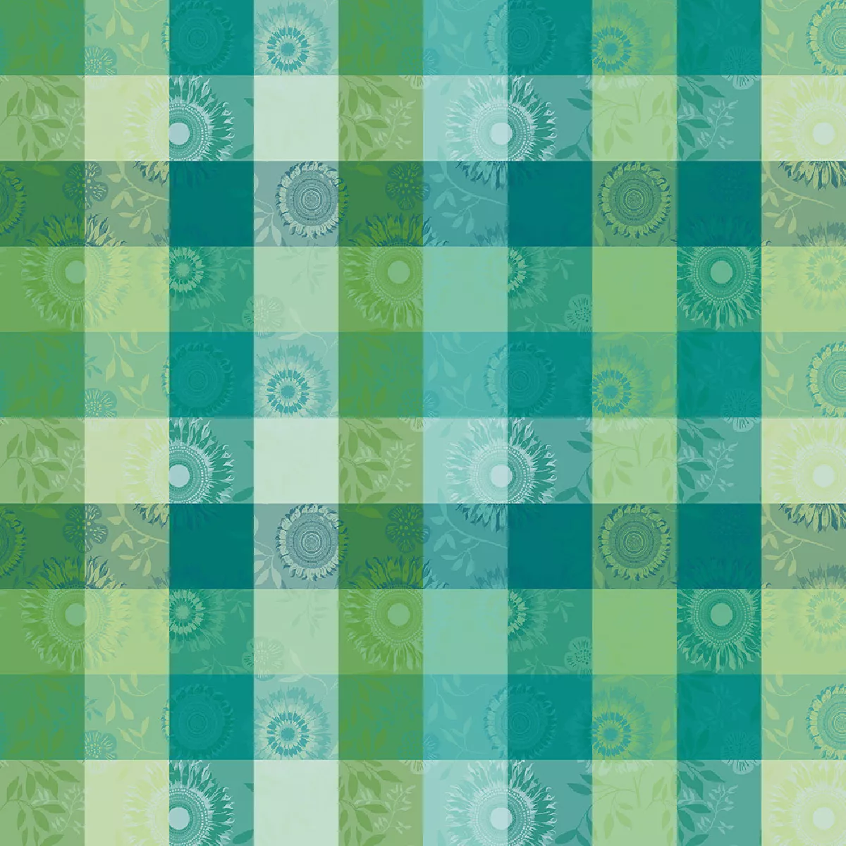 Garnier Thiebaut Nappe Jacquard Pur Coton Vert Chlorophylle Mille Tournesols Chlorophylle
