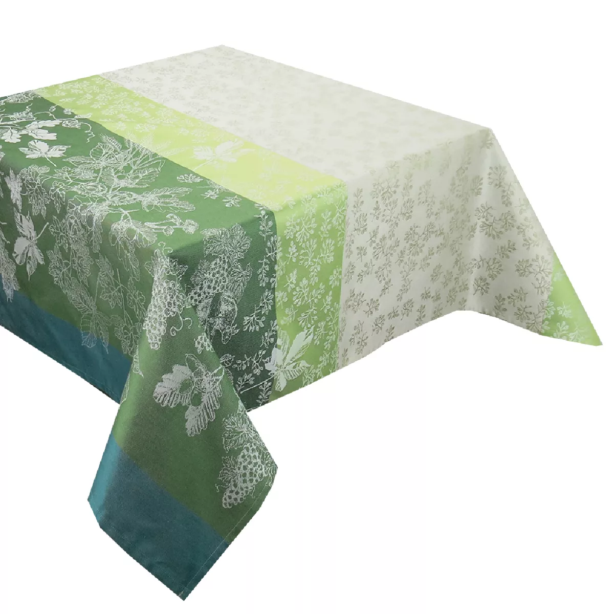 Garnier Thiebaut Nappe Jacquard Pur Coton Vert Mousse Mille Automnes Mousse