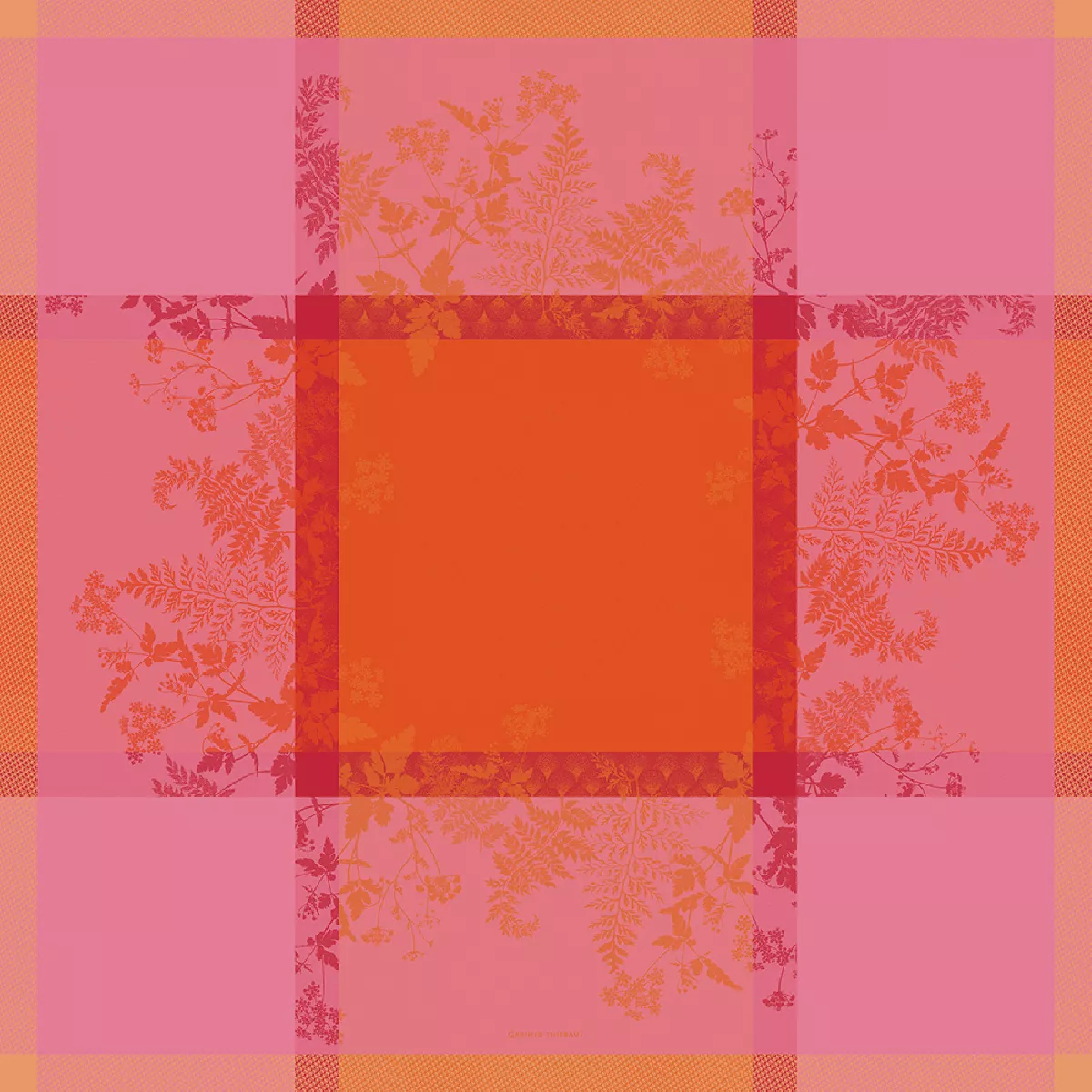 Garnier Thiebaut Nappe Jacquard Pur Lin Rose Rose Ombelles Rose