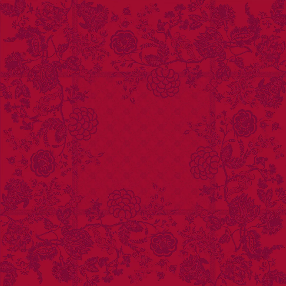 Garnier Thiebaut Nappe Jacquard Pur Lin Rouge Carmin Scarlett Carmin