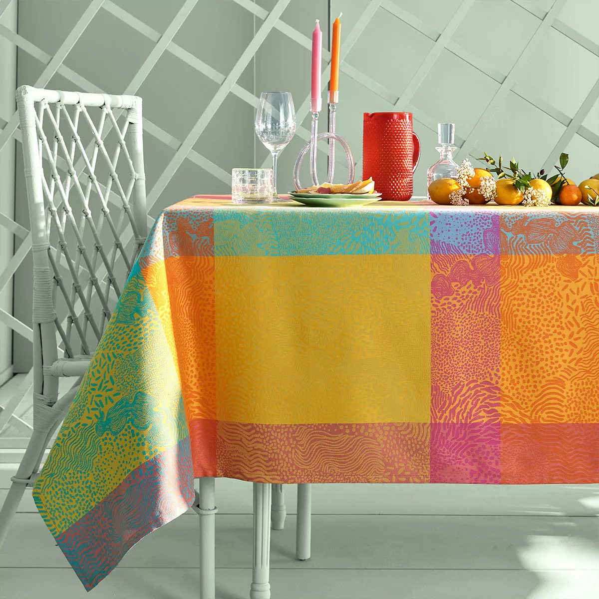 Garnier Thiebaut Nappe Sur Mesure Pur Coton Coloris Bleu Exotique Mille Vagues Exotique