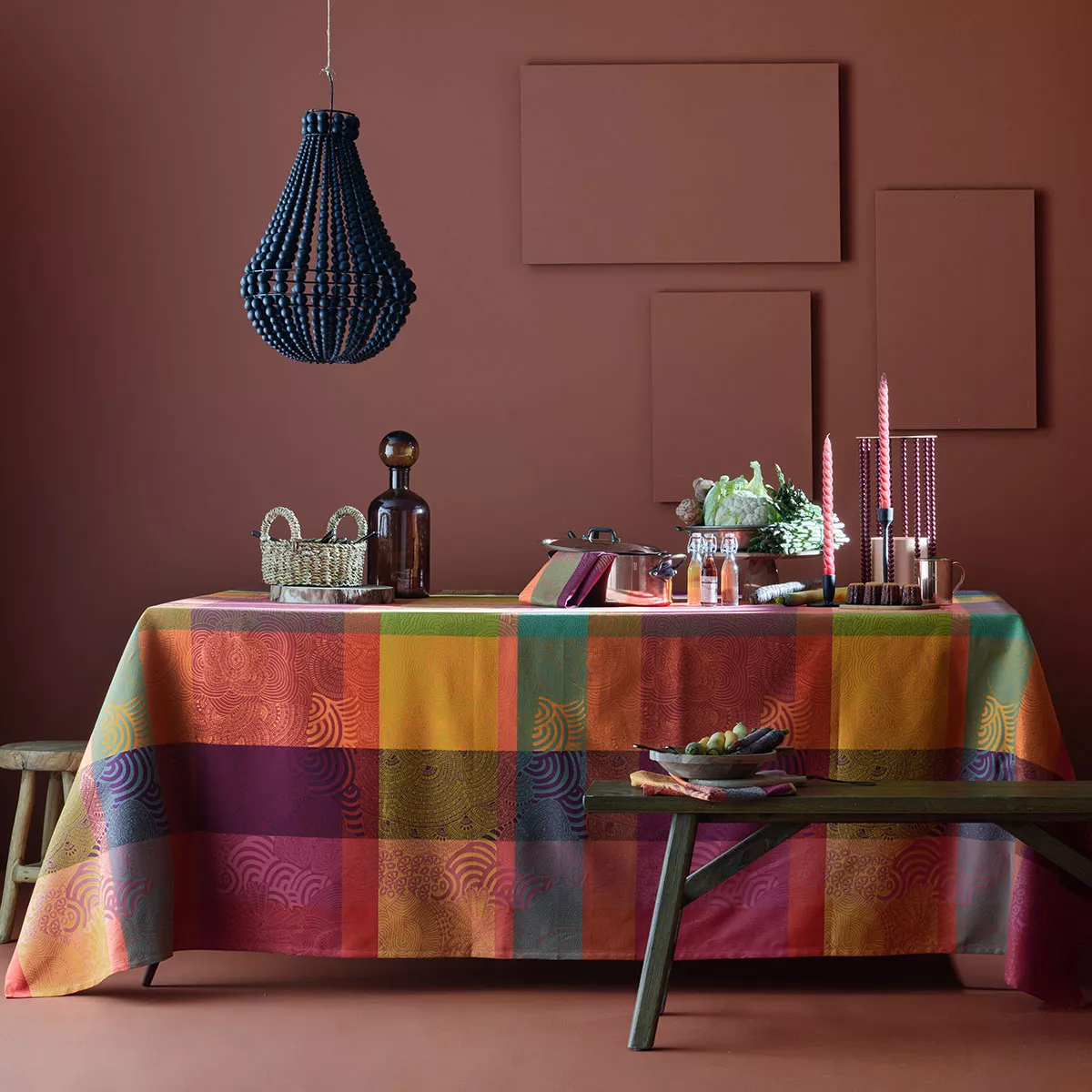 Garnier Thiebaut Nappe Sur Mesure Pur Coton Coloris Multicolore Flamboyant Mille Rainures Flamboyant