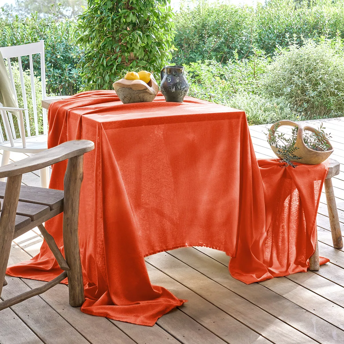 Garnier Thiebaut Nappe Sur Mesure Pur Coton Coloris Orange Sienne Paradia Sienne