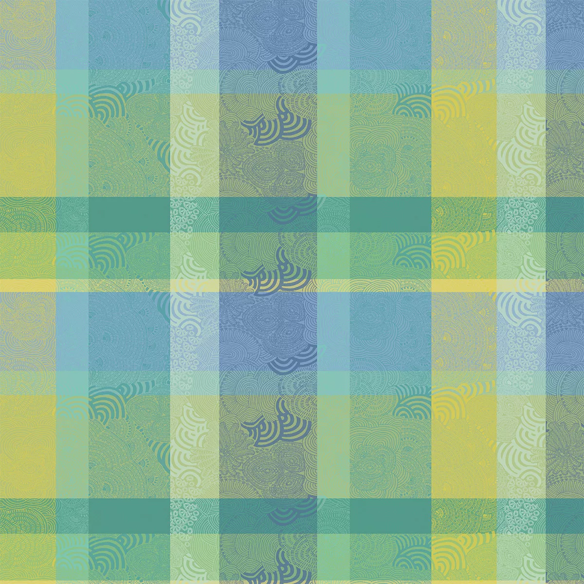 Garnier Thiebaut Nappe Sur Mesure Pur Coton Enduit Imperméable Coloris Bleu Atoll Mille Rainures Atoll