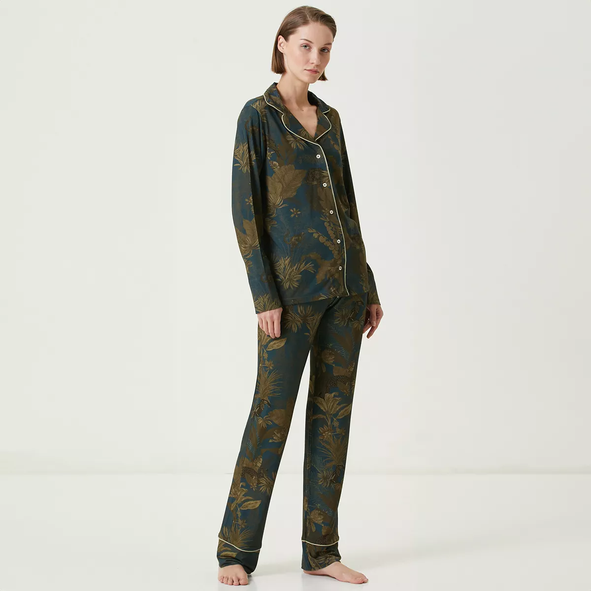 Garnier Thiebaut Pantalon Jersey De Viscose & élasthanne Coloris Bleu Bleu Dore Rainforest Bleu Dore